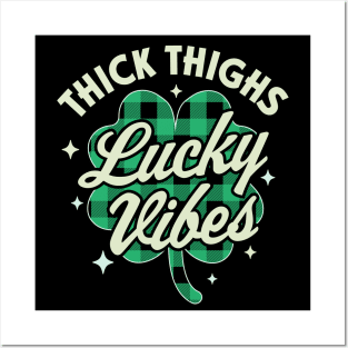 Thick Thighs Lucky Vibes Buffalo Plaid Saint Patrick's Day Posters and Art